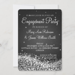 Wedding Engagement Party Sparkling Wave Black Invitation