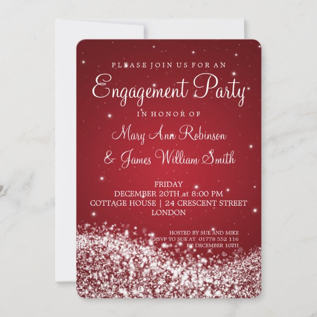 Wedding Engagement Party Sparkling Wave Red Invitation (Front)