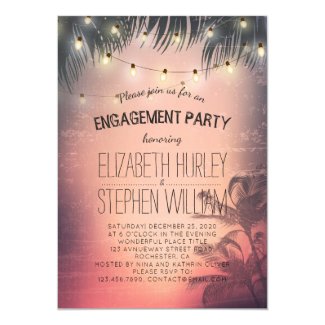 Wedding Engagement Party Summer Palm Trees Lights Card