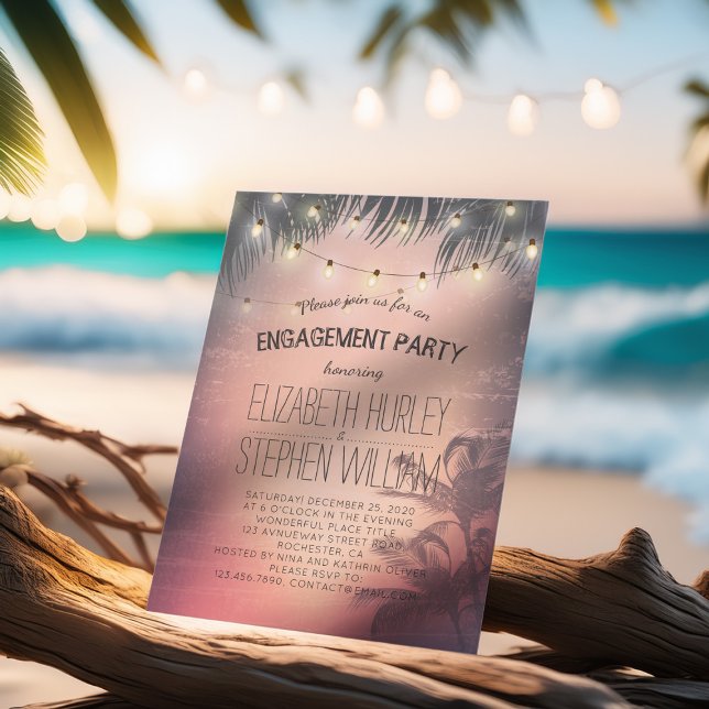 Wedding Engagement Party Summer Palm Trees Lights Invitation (Creator Uploaded)