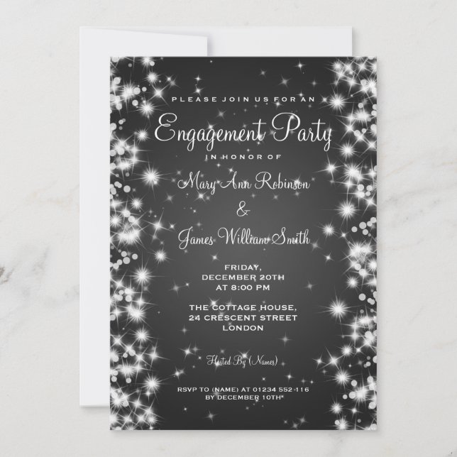 Wedding Engagement Party Winter Sparkle Black Invitation (Front)