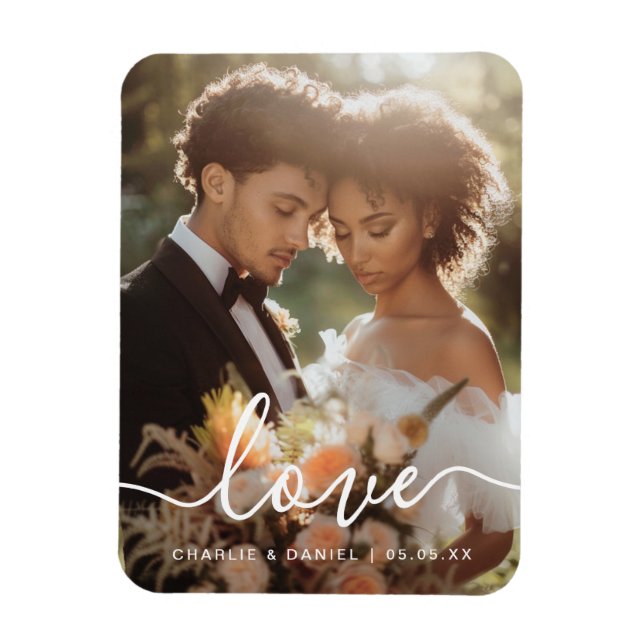 Wedding engagement photo love couples names date magnet (Vertical)