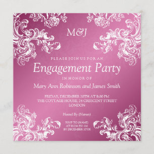 Wedding Engagement Vintage Swirls 2 Pink Invitation