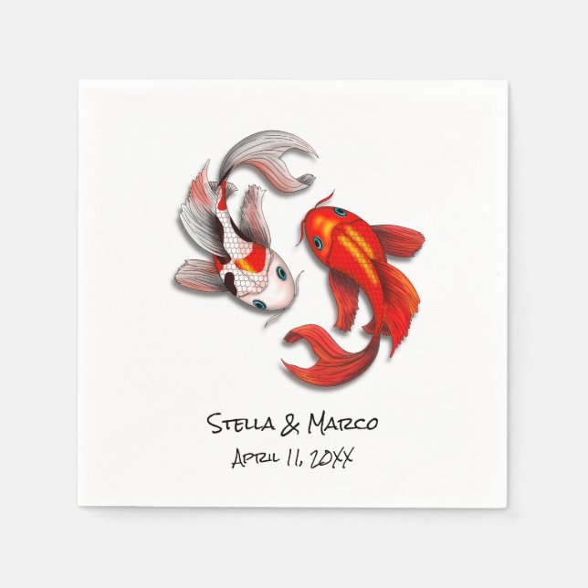 Wedding Engagement Yin Yang Koi Fish Garden Party  Napkin (Front)