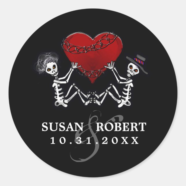 Wedding Envelope Sticker - Skeletons with Heart (Front)