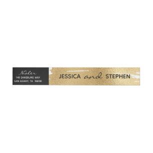 Wedding Envelope Wrap Label Elegant Gold & Black