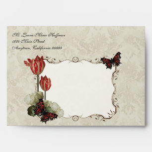 Wedding Envelopes - Black n Cream Red Tulip Damask
