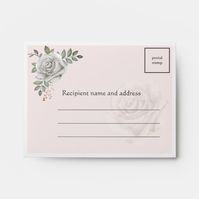 Wedding Envelopes RSVP Return Card Old White Roses (Front)