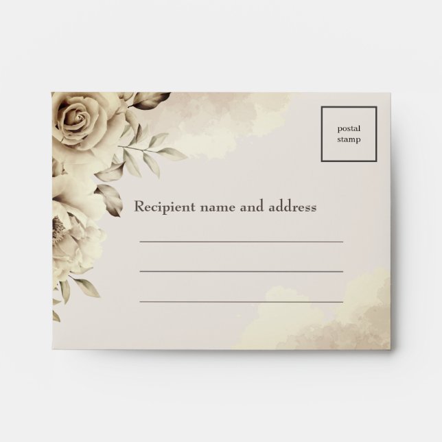 Wedding Envelopes RSVP return card rust white rose (Front)