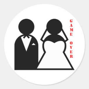 wedding equals game over classic round sticker