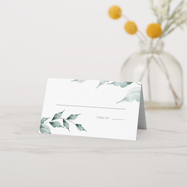 Wedding Escort Card  | Greyed Jade Green Botanical (Front)