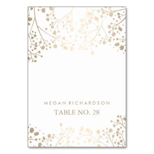 wedding escort cards baby's breath faux gold
