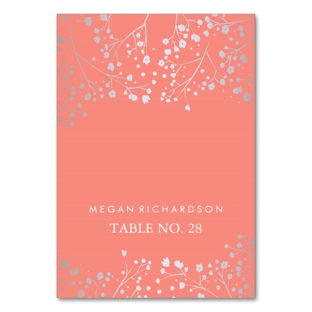 wedding escort cards baby's breath silver - coral (Front)
