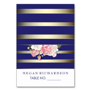 wedding escort cards floral navy vintage stripes