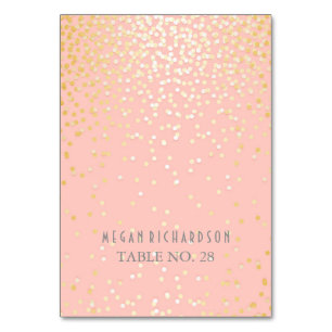 wedding escort cards pink and gold confetti