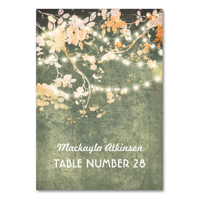 wedding escort cards string lights branches (Front)