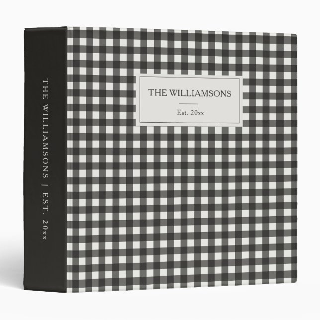 Wedding Est Year Black Gingham Keepsake Photo Binder (Front/Spine)