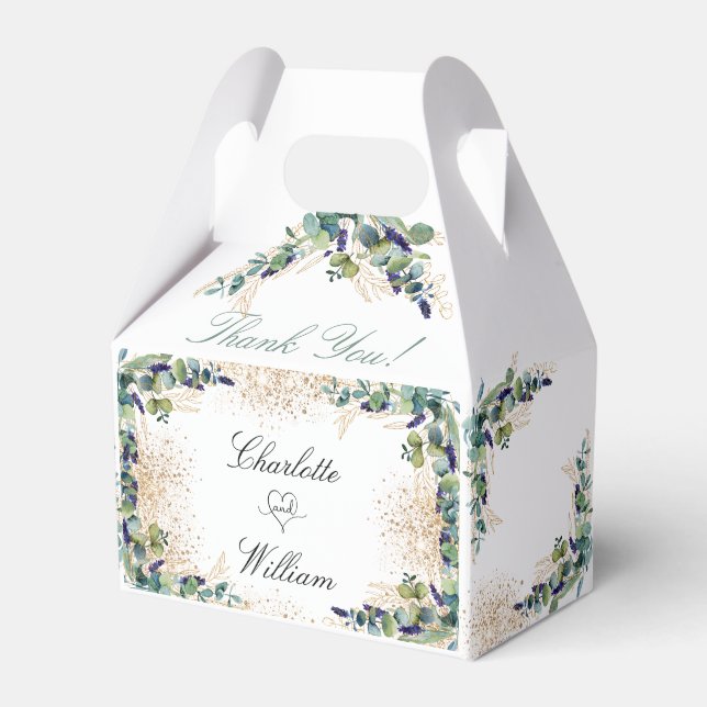 Wedding eucalyptus gold glitter thank you favor box (Front Side)