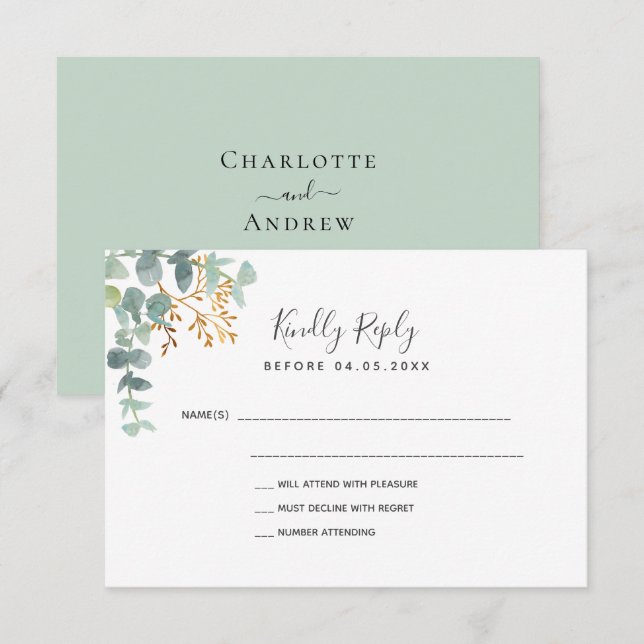Wedding eucalyptus greenery botanical RSVP Card (Front/Back)