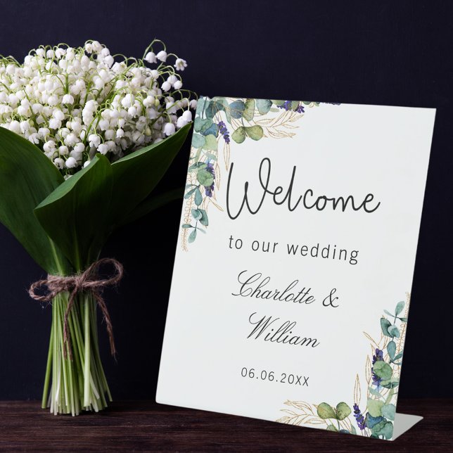 Wedding eucalyptus greenery elegant welcome  pedestal sign (Creator Uploaded)
