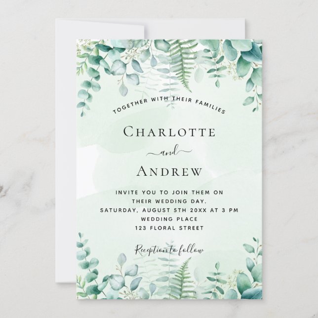 Wedding eucalyptus greenery ferns woodland invitation (Front)