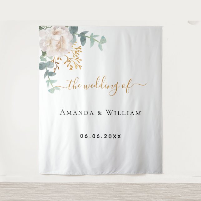 Wedding eucalyptus greenery floral monogram tapestry (Front)