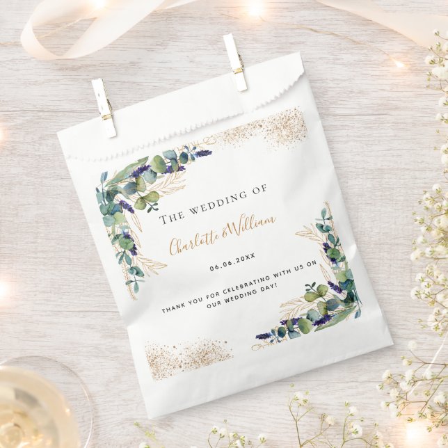 Wedding eucalyptus greenery glitter thank you favour bag (Clipped)