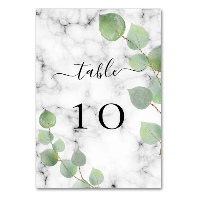 Wedding eucalyptus greenery marble elegant table number (Front)
