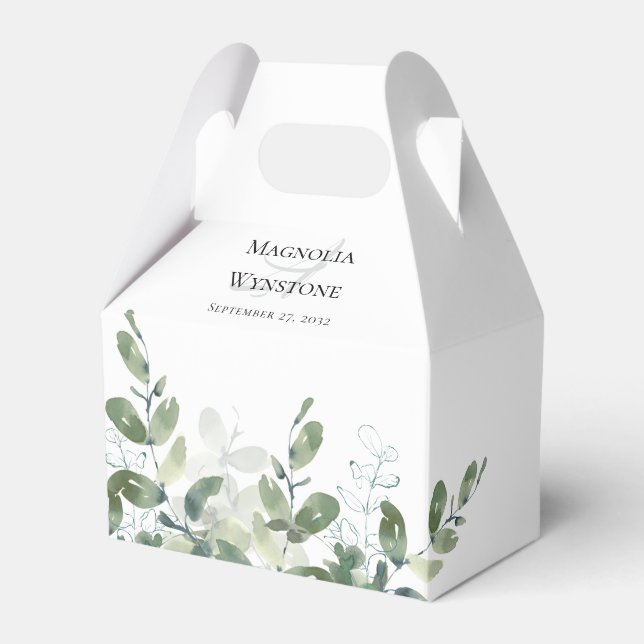 Wedding Eucalyptus Greenery Monogram Favor Box (Front Side)