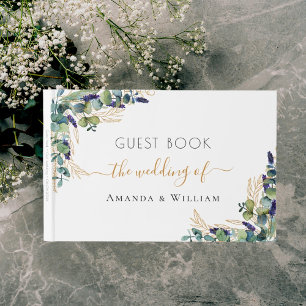 Wedding eucalyptus greenery monogram script guest book