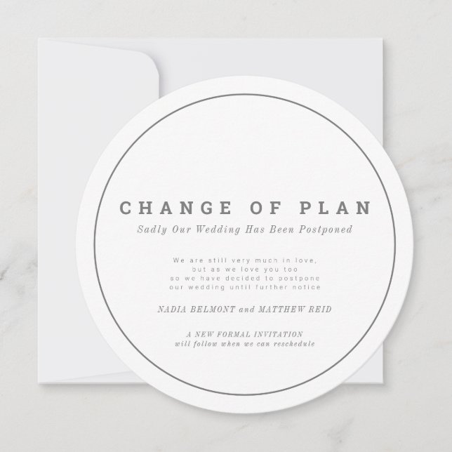 Wedding event change of plan postponed circular save the date (Front)