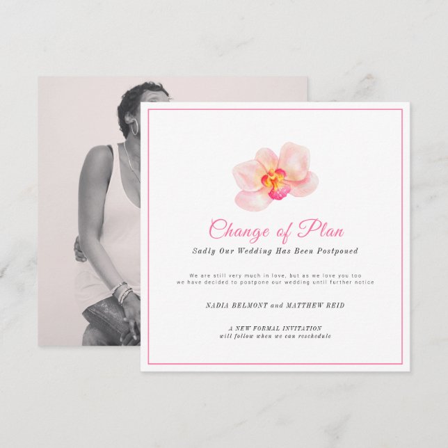 Wedding event change of plan postponed orchid   save the date (Front/Back)