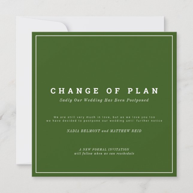 Wedding event change of plan postponed save the date (Front)