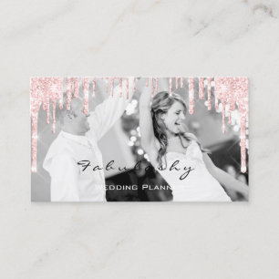 WeddinG Event Planner Glitter Drips Pink Photo Business Card