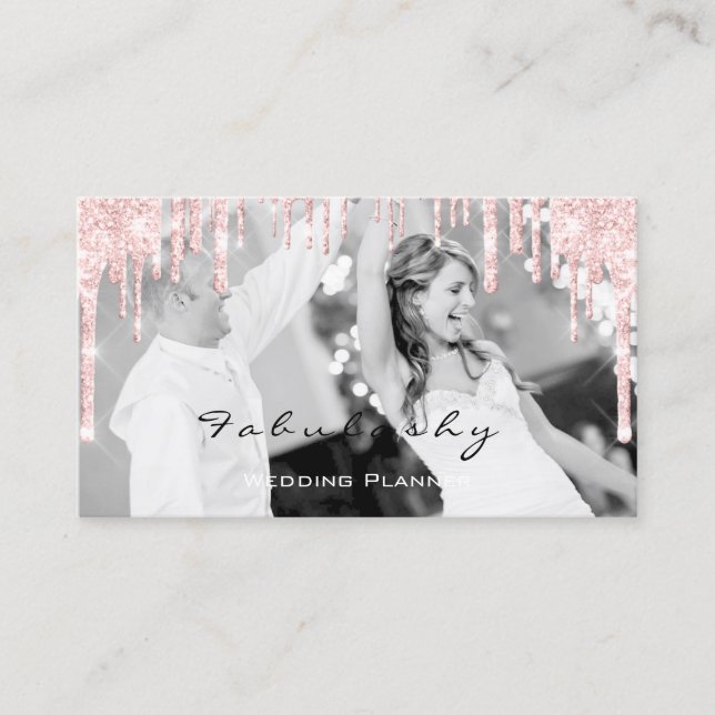 WeddinG Event Planner Glitter Drips Pink Photo Business Card (Front)