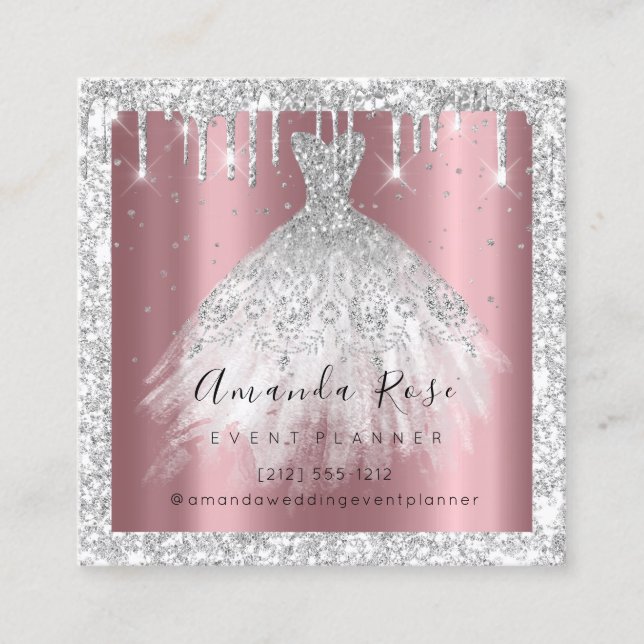 Wedding Event Planner Rose Confetti Silver Drips Appointment Card (Front)