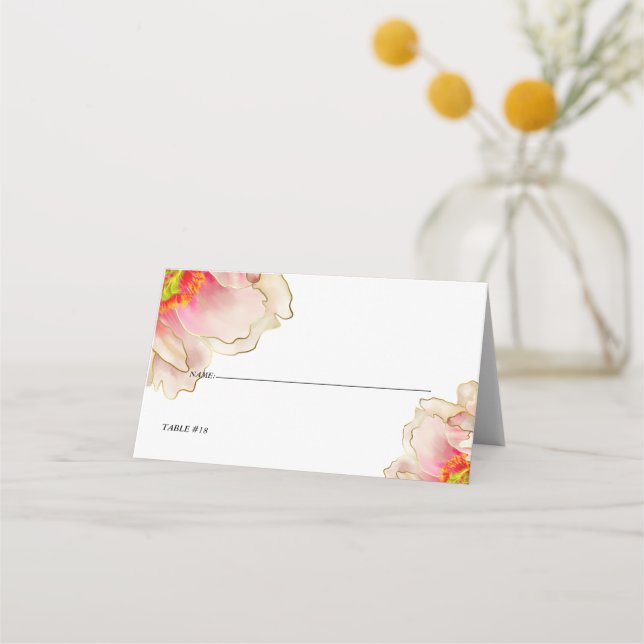 Wedding | Exotic Coral Rose Peony  Place Card (Front)