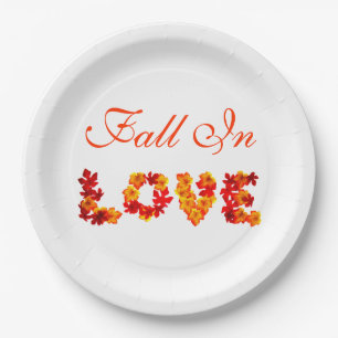 Wedding Fall In Love Colourful Leaves Autumn Rusti Paper Plate