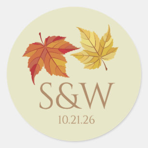 Wedding Fall Leaves Foliage Classic Round Sticker