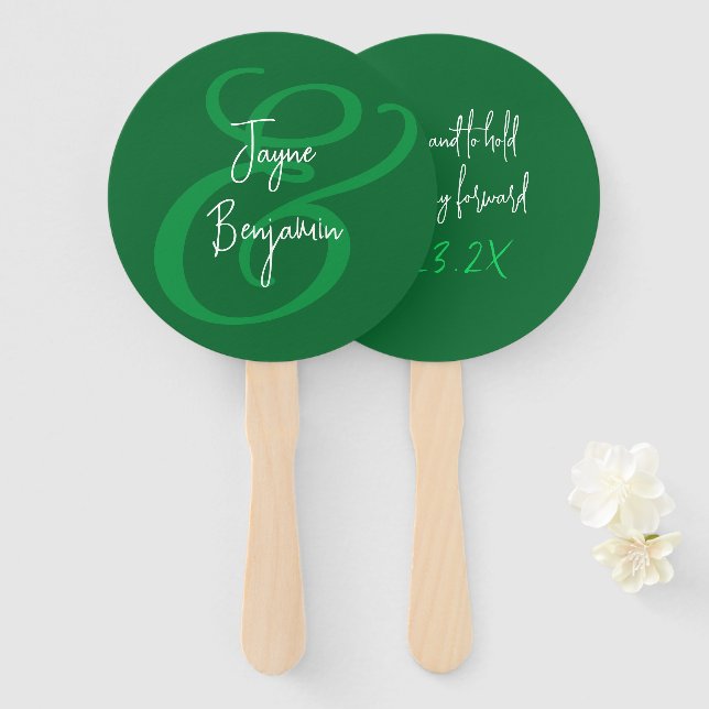 Wedding Fans Have and Hold Saying Green (Front and Back)