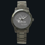 Wedding Father Of Bride Gift Monogram Classic Cool Watch<br><div class="desc">Wedding Father Of Bride Gift Monogrammed With Personalized Name Classic Cool Keepsake Black Watch. Click personalize this template to customize it with the Monogram initial, the name, and the marriage date quickly and easily. Wedding Father Of Bride Gift Monogram Classic Cool Watch, is part of the Parent Gifts Collection, with...</div>