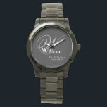 Wedding Father Of Groom Gift Monogram Cool Classic Watch<br><div class="desc">Wedding Father Of Groom Gift Monogrammed With A Personalized Name Cool Classic Keepsake Black Sporty Watch. Click personalize this template to customize it with the Monogram initial, the name, and the marriage date quickly and easily. Wedding Father Of Groom Gift Monogram Cool Classic Watch, is part of the Parent Gifts...</div>