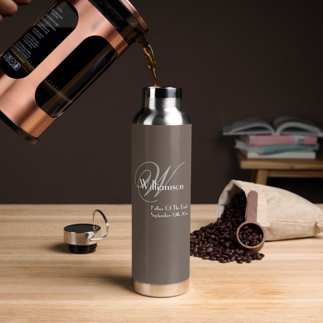Wedding Father Of The Bride Gift Cool Monogram  Water Bottle (Coffee)