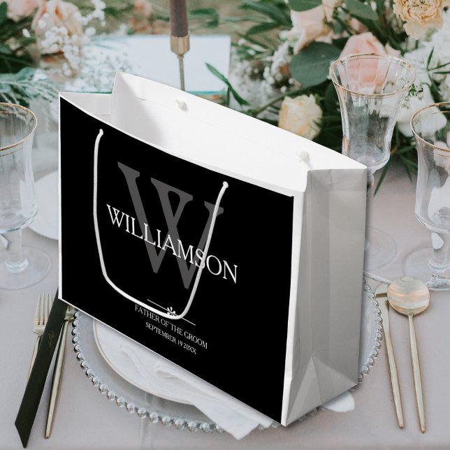 Wedding Father Of The Groom Gift Monogram Elegant Large Gift Bag (Large Gift Bag for the Father Of The Groom.)
