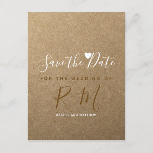 Wedding faux kraft paper save the date announcement postcard