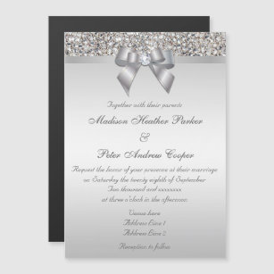 Wedding Faux Silver Sequins Bow Magnetic Invitation