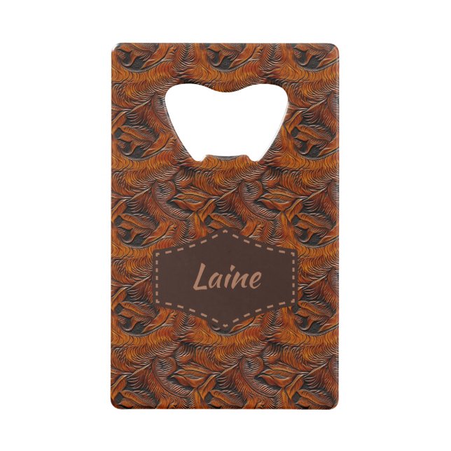 Wedding Faux Tooled Leather Look Credit Card Bottle Opener (Front)