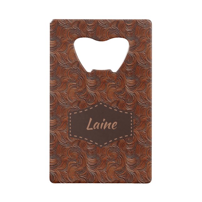 Wedding Faux Tooled Leather Look Credit Card Bottle Opener (Front)