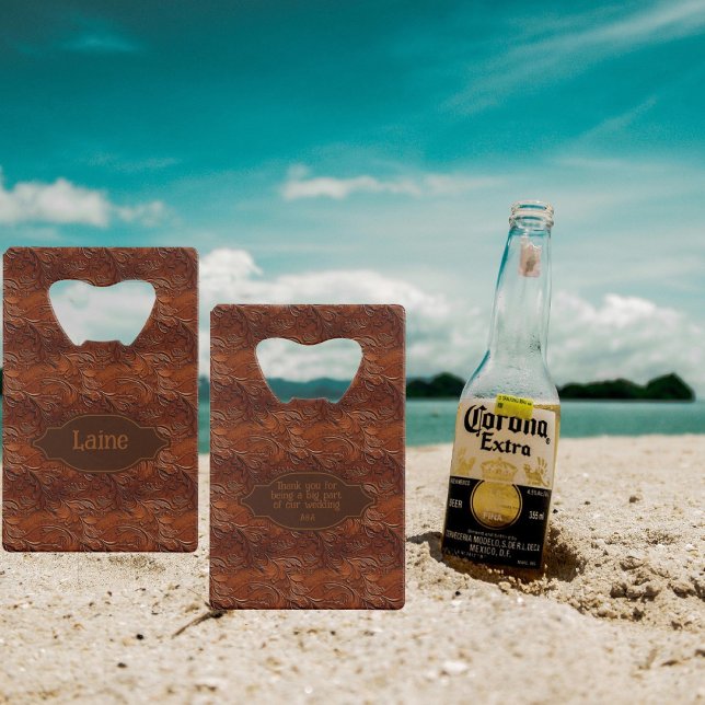 Wedding Faux Tooled Leather Look Credit Card Bottle Opener (Creator Uploaded)