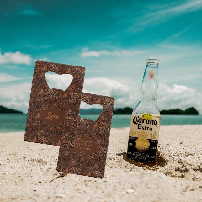 Wedding Faux Tooled Leather Look Credit Card Bottle Opener (Creator Uploaded)